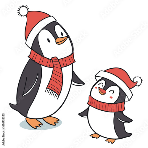 set of cute Christmas penguins isolated on white background