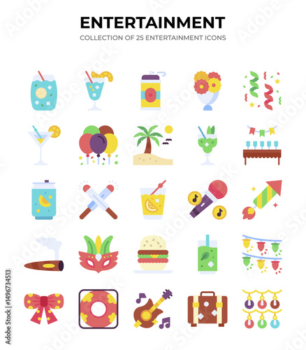 Collection of 25 Entertainment Icons. Party. Summer. and Fun