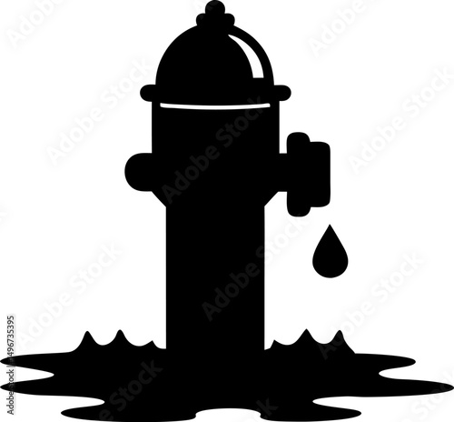 Fire Hydrant With Puddle Silhouette Vector Illustration