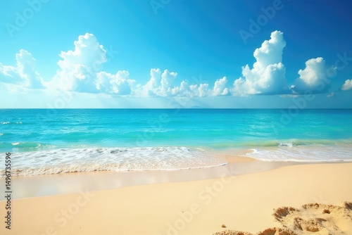 Sunny beach scene with clear blue water and golden sand Perfect summer vacation background , idyllic, coast, natural