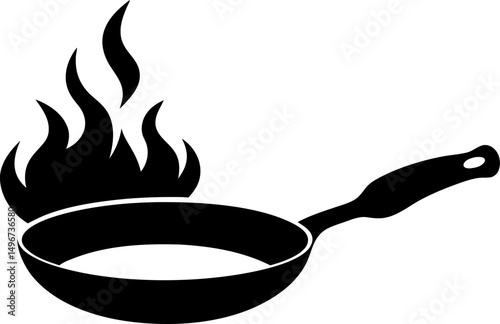Frying Pan With Flames Silhouette Vector Illustration
