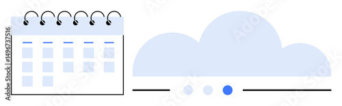 Calendar with marked dates next to cloud storage highlighting digital scheduling and cloud technology. Ideal for planning, productivity, work organization, file management, SaaS, digital services