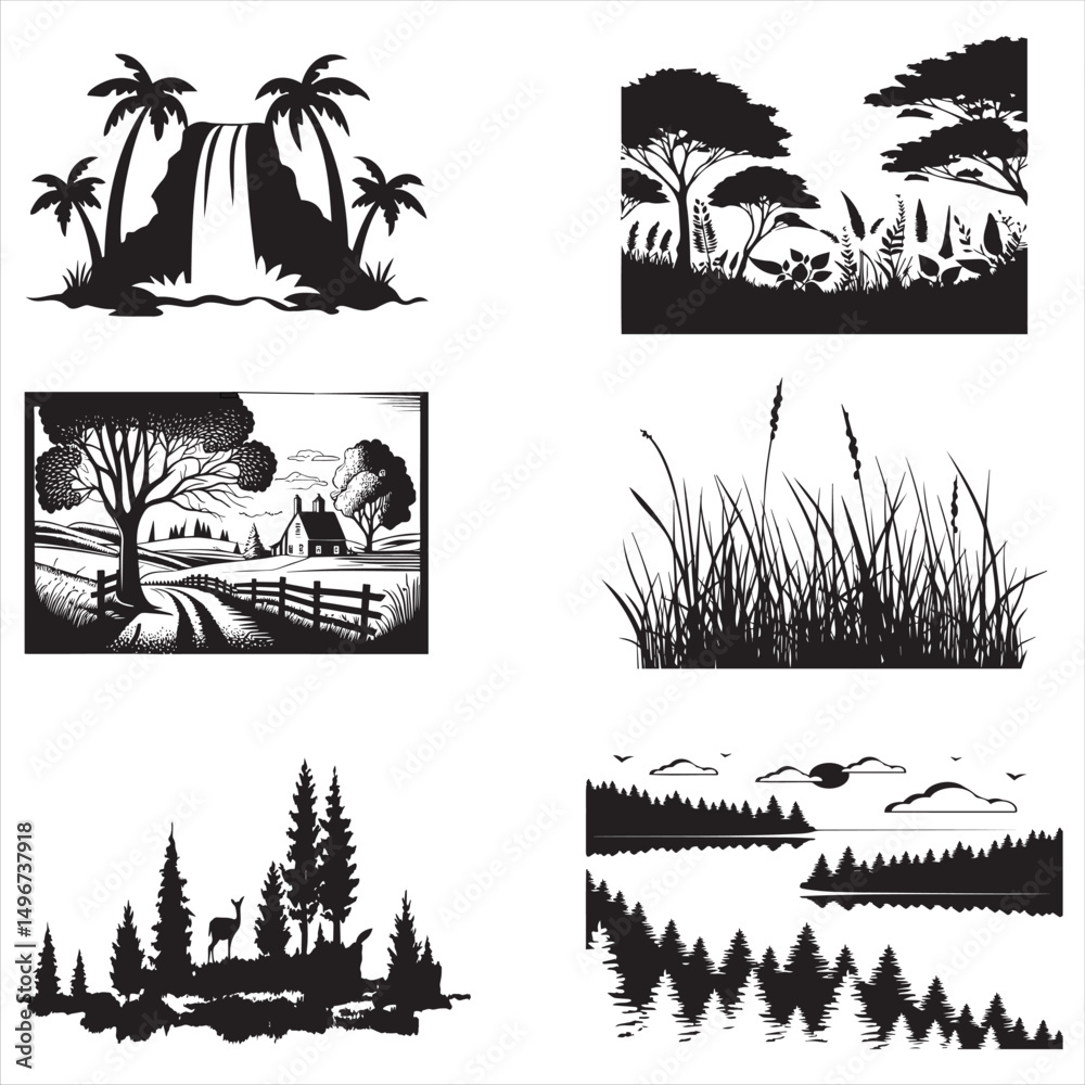 set of vector silhouettes of palm trees