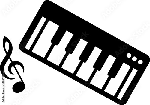 Keyboard With Music Notes Silhouette Vector Illustration
