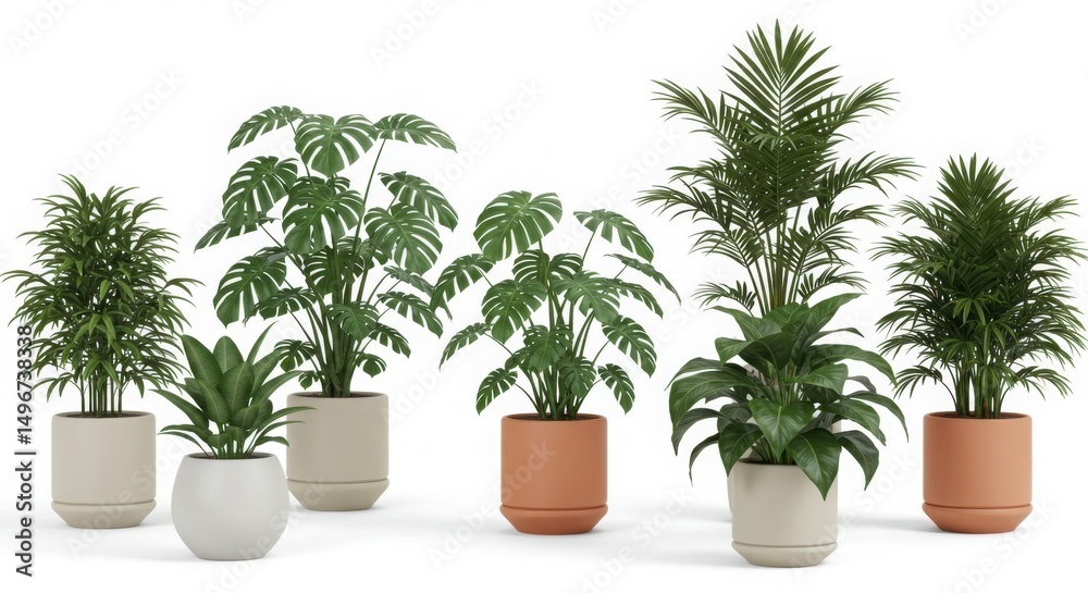 Fototapeta premium Potted green plants on white background