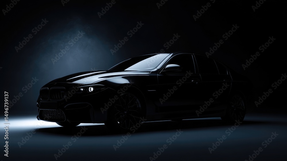Sleek black with modern headlights photographed in minimalist studio setting, ideal for automotive marketing and design presentations. Sleek black with modern headlights photographed in minimalist studio setting, ideal for automotive marketing and design presentations.