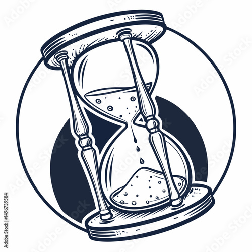 Hourglass with sand flowing, transparent background, Vector illustration, icon.

