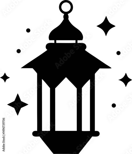 Lantern With Stars Inside Silhouette Vector Illustration
