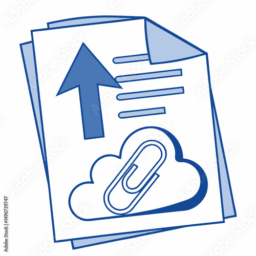 File attachment with paperclip and cloud upload, transparent background, Vector illustration, icon.