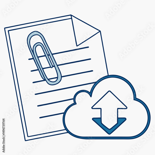 File attachment with paperclip and cloud upload, transparent background, Vector illustration, icon.
