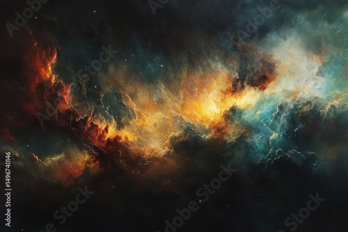 dramatic color burst, motion of pigment clouds in dark space