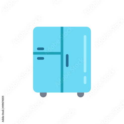 Stylized blue refrigerator illustration with clean lines and rounded edges