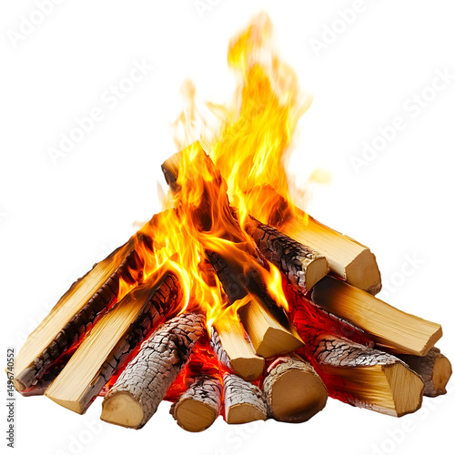 Blazing Campfire with Stacked Wood Logs on transparent background