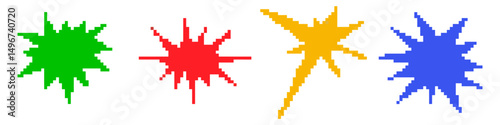 Pixel sparks shape icon vector for retro effects, pixel flare, and dynamic graphic visuals. Ideal for game assets, UI feedback, and decorative alert animation elements.