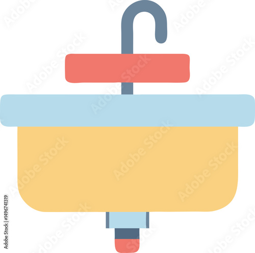  Colorful Flat Design Bathroom Sink with Faucet and Handles Illustration