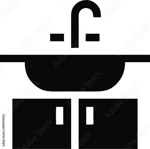  Bathroom Sink and Faucet Icon in Black Silhouette