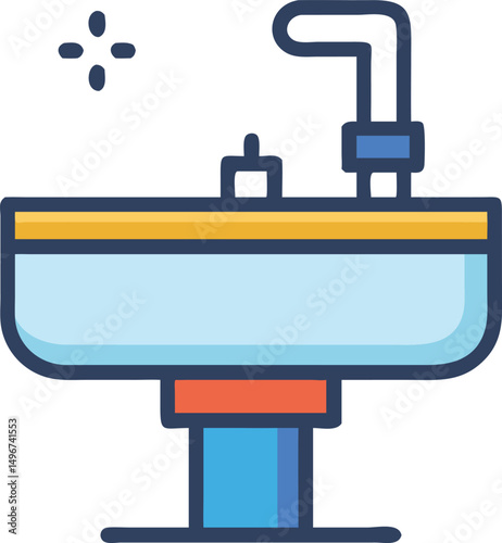  Colorful Flat Design Bathroom Sink with Faucet and Handles Illustration
