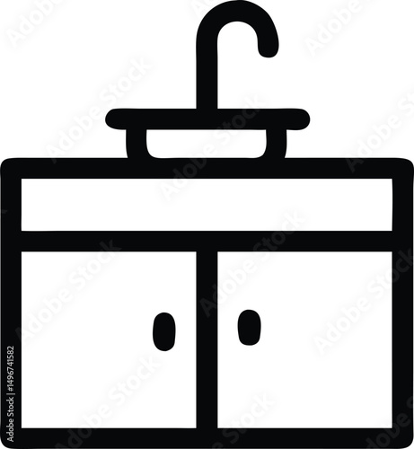 Minimalist Bathroom Sink and Faucet Icon Vector Illustration