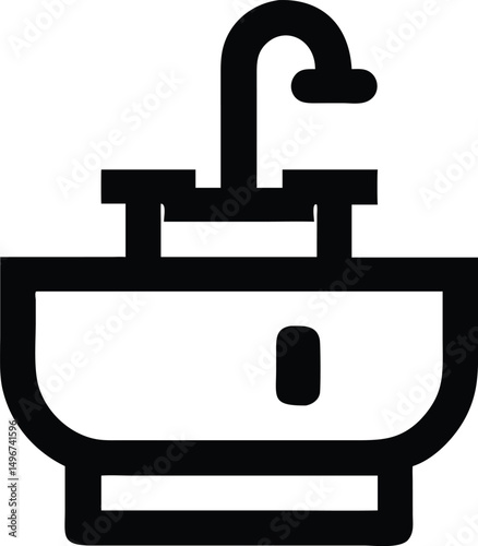 Minimalist Bathroom Sink and Faucet Icon Vector Illustration