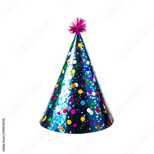 Festive Blue Party Hat with Colorful Confetti