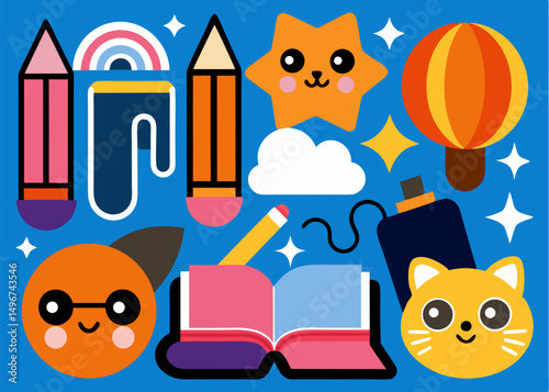 A funny cartoon illustration of a cute baby kitten or pet, perfect for a child's birthday card or book design, drawing love and fun with animal art