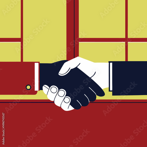 Business handshake with international flags symbolizing global agreement and partnership