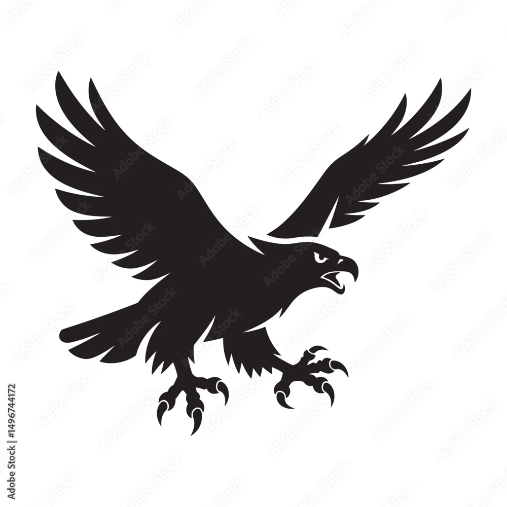 Fototapeta premium A striking, minimalist black silhouette of an eagle in a dynamic pose, symbolizing power, freedom, and precision in bold simplicity.