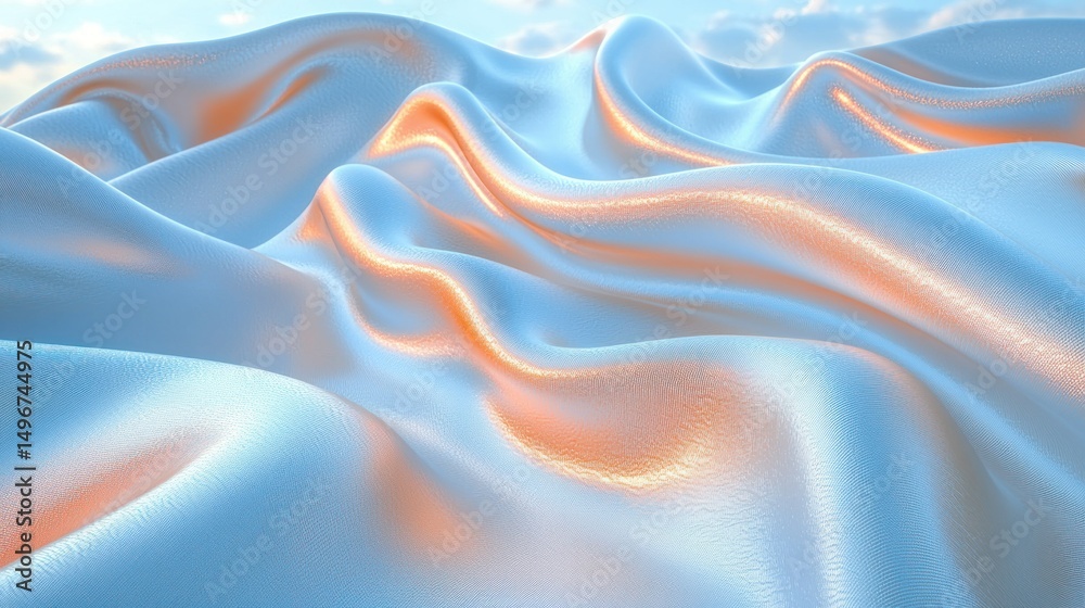 Obraz premium Wavy, iridescent cloth surface under a cloudy sky