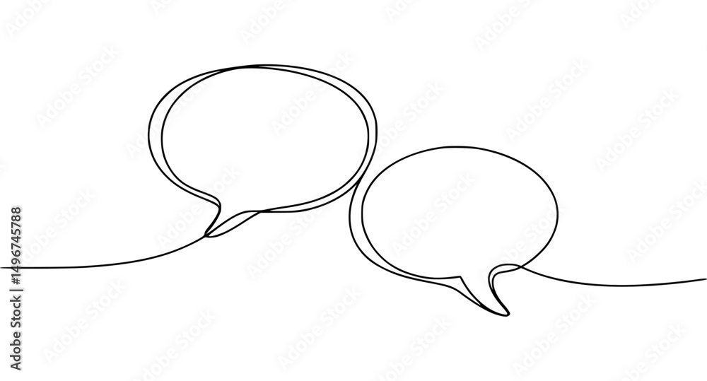 Fototapeta premium Continuous line drawing of two speech bubbles