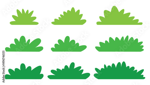Garden bushes collection isolated on white background. collection of green grass. simple bush set in green color. cartoon style bush