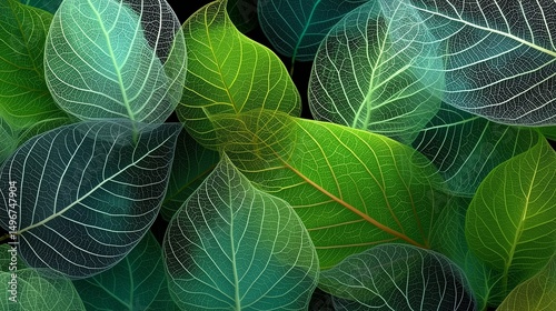 Seamless pattern of overlapping green leaves with fine textures, perfect for eco-friendly wallpaper and natural design themes.

