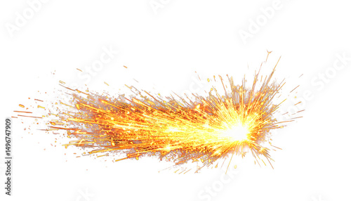 Bright fiery sparks explosion isolated on a white background