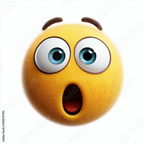 3d cartoon emoji with wide blue eyes and open mouth showing a surprised expression on a yellow face with a clean white background









