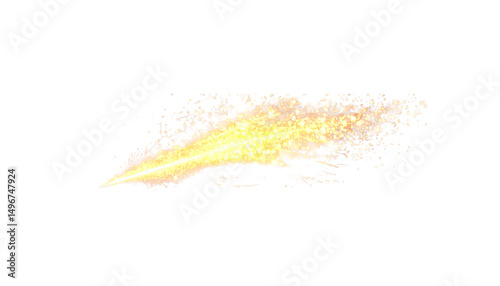 Golden sparkles trail light effect isolated on a white background
