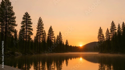 Naturist Moment at Forest Lakefront with Golden-Hour Reflections