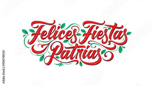 A vector illustration of Felices Fiestas Patrias lettering, perfect for a festive holiday greeting card or banner decoration with a heart design symbolizing love and a happy celebration