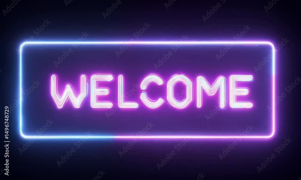 Neon Welcome Sign on Black Background Neon Welcome Sign on Black Background