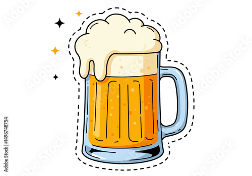 Frothy Beer Mug Illustration with Sparkling Accents