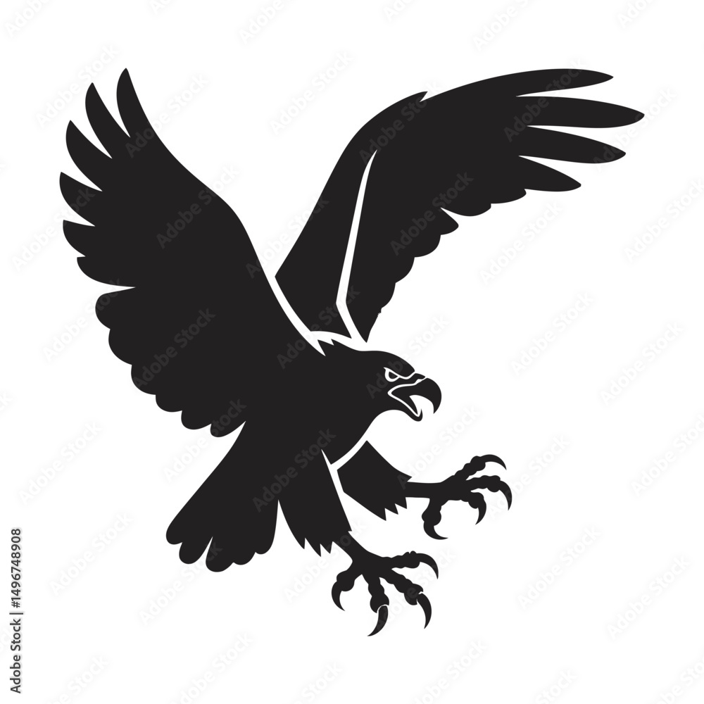 Fototapeta premium A striking, minimalist black silhouette of an eagle in a dynamic pose, symbolizing power, freedom, and precision in bold simplicity.