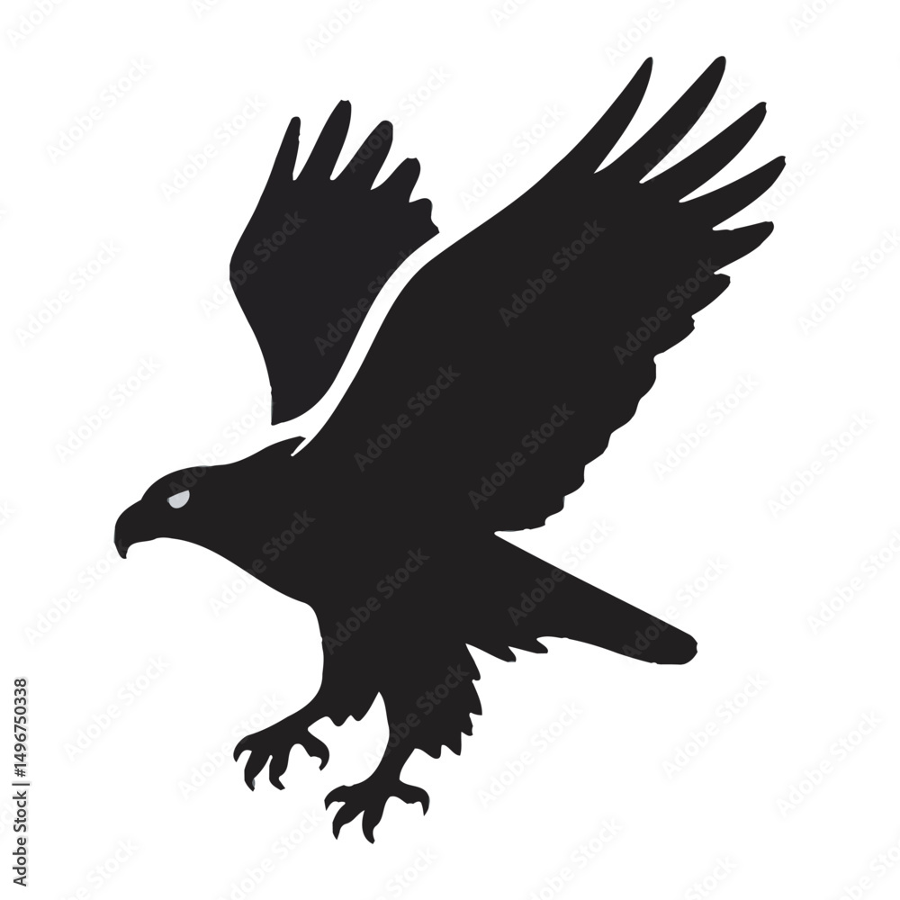 Fototapeta premium A striking, minimalist black silhouette of an eagle in a dynamic pose, symbolizing power, freedom, and precision in bold simplicity.