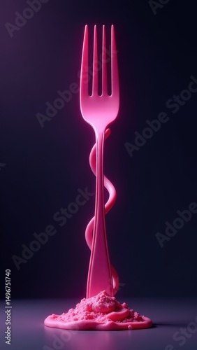 Vibrant pink fork with twisted handle stands in powder pile.
