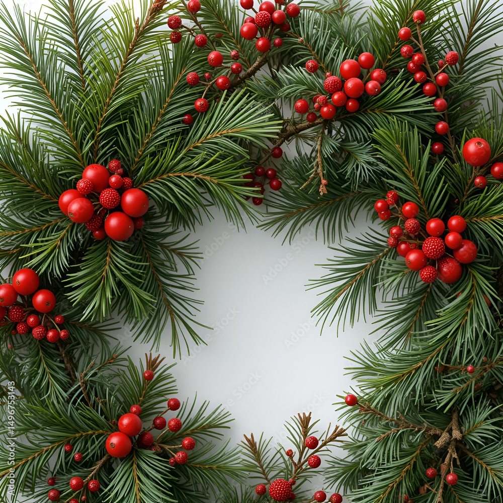 Festive Christmas decoration with pine branches red berries Festive Christmas decoration with pine branches red berries
