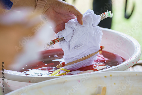 Let the cloths simmer for natural dyeing