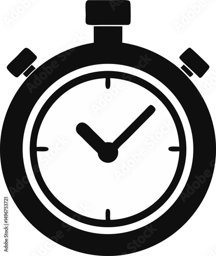 Stopwatch With Check Mark Silhouette Vector Illustration