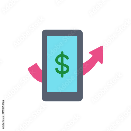 Rising financial growth shown on a cellular device screen depicting investment success