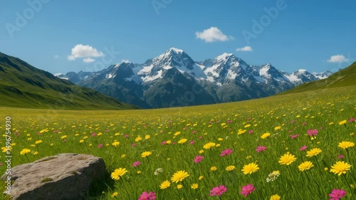 Naturist Freedom in Remote Alpine Meadow with Wind and Wildflowers