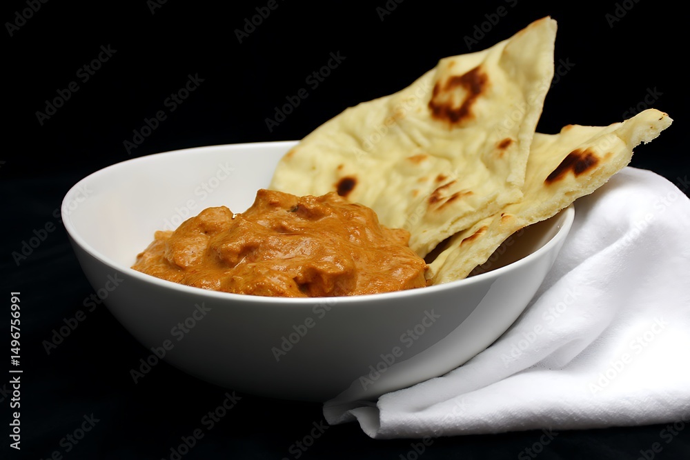 Butter chicken with naan bread presentation Butter chicken with naan bread presentation