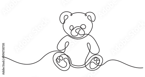 Continuous line drawing of a cute teddy bear.Soft toy in a simple, single linear style.Concept of bear, toy, doll, gift, valentine, birthday, romance, relationship, and love.vector illustration.