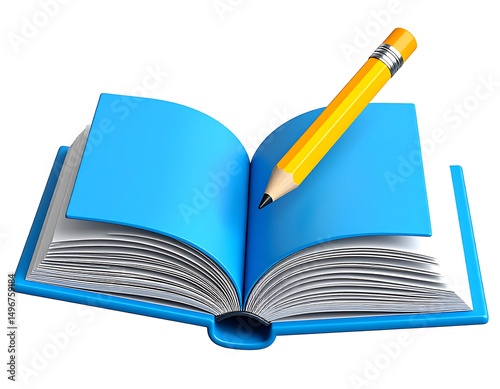 Open Textbook with Pencil 3D Render of Education and Learning