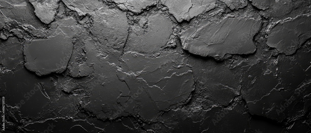 Fototapeta premium Dark, layered material with cracks and rough texture creates a mysterious geological pattern